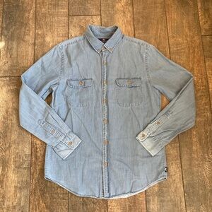 Vineyard Vines Slim Fit Crosby Cotton Linen Blue Chambray Shirt - M